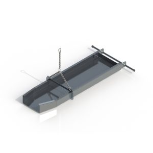 Metal tray hanging from chains on white background